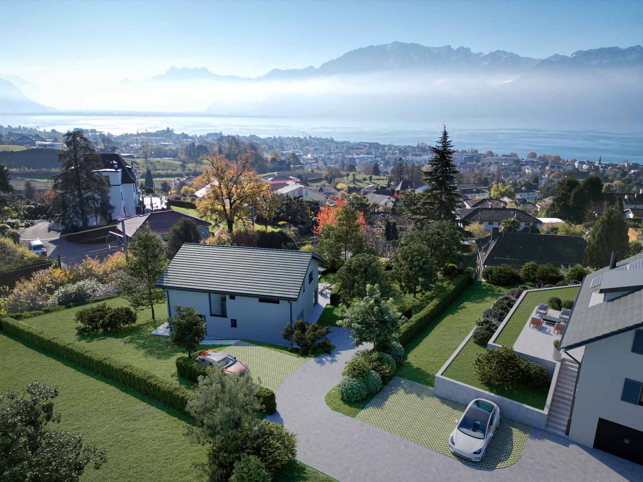 Villa individuelle neuve avec piscine, cadre résidentiel