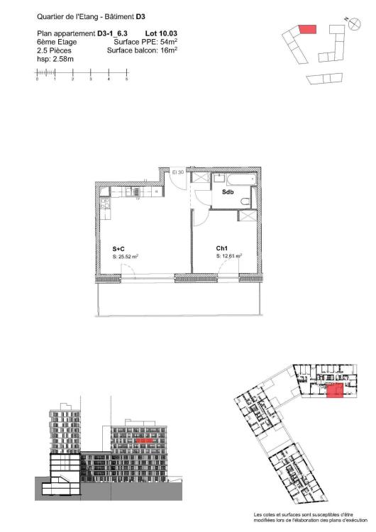 Quartier de l'Etang - Appartement de 2.5 pièces - Lot D3.1_63-10.03 - Zone de Dévoleppement